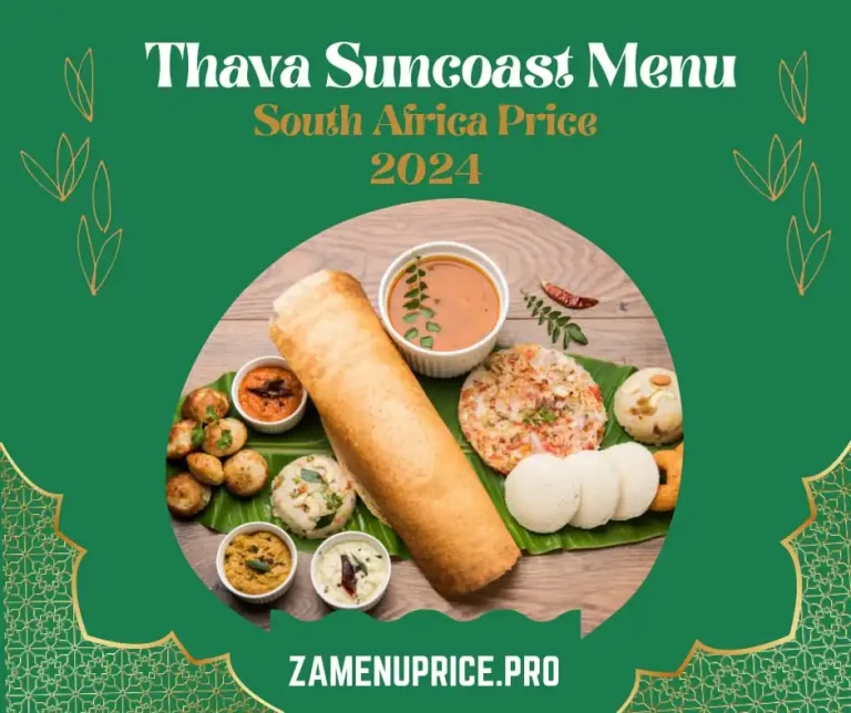 Thava Suncoast Menu South Africa Price 2024