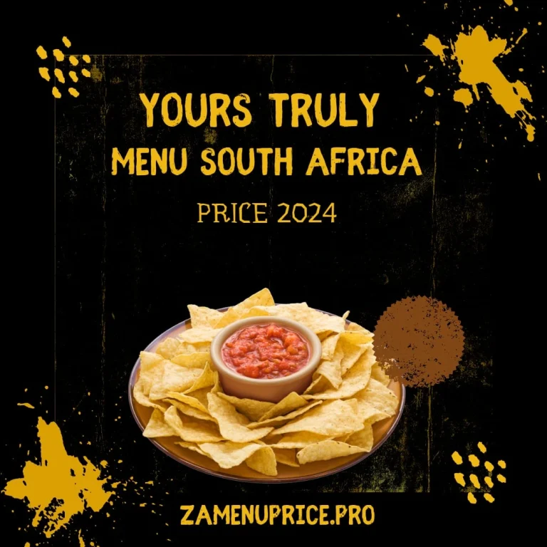 Yours Truly Menu South Africa Price 2024